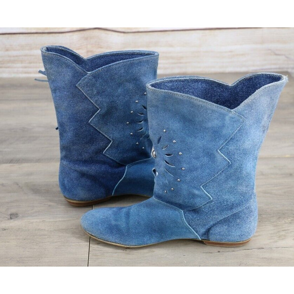 VINTAGE Armadillos SUNBURST Womens Size 7.5 M Suede Fringe Pull On Boots Blue - Picture 5 of 7